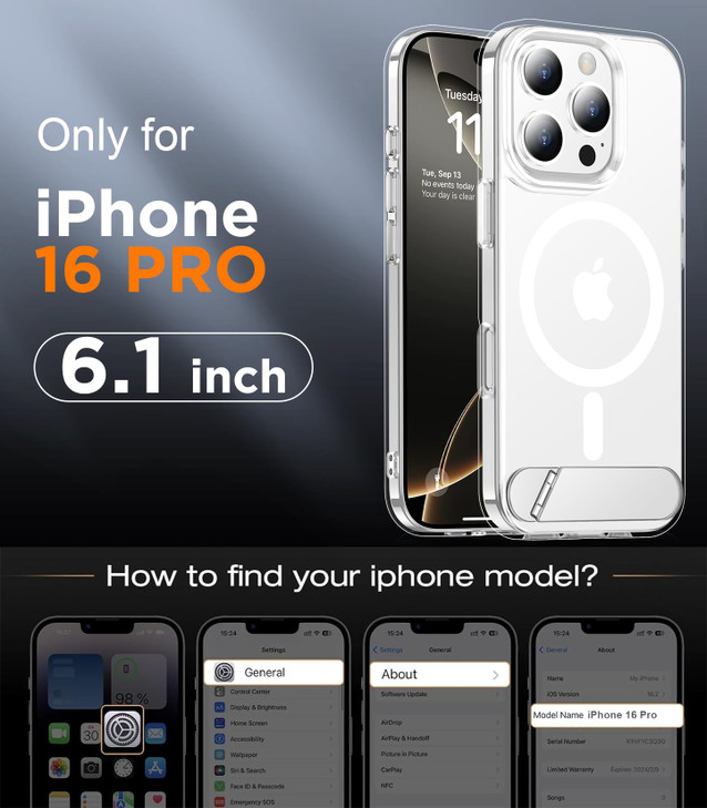 Temdan Magnetic Compatible with iPhone 16 Pro Case, [Built-in Invisible Kickstand][Compatible with MagSafe] [Military Grade Shockproof] Slim Thin Pho