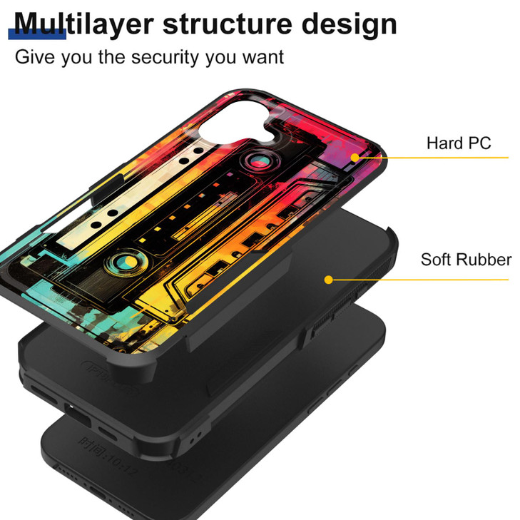 KJFHDJFDH for iPhone 16 Case,Dual Layer Hybrid Heavy Duty Rugged Shockproof Hard PC +Soft Silicone Protective Case for iPhone 16 6.1 inch 2024,Retro