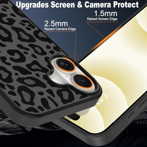 TEAUGHT Compatible with iPhone 16 Plus Cute Pattern Black Leopard Print Cheetah + Screen Protector Tire Shockproof Cover, Cheetah Pattern Phone Case