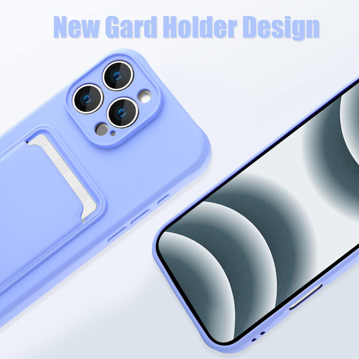 MZELQ TPU Wallet Compatible with iPhone 16 Pro Max Case, Card Holder Camera Protection Cover + Screen Protector, Push-able Slot for Girls Women -Purp