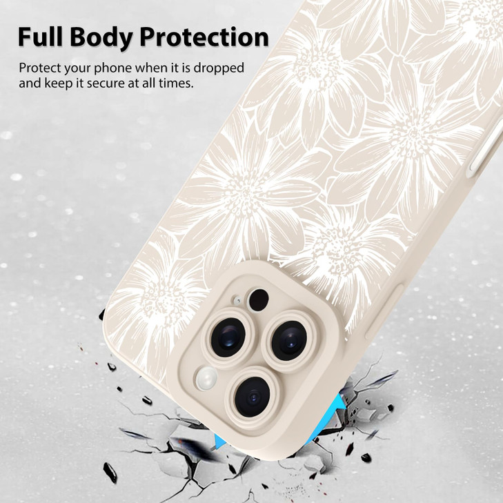 MZELQ for iPhone 16 Pro Case, Silicone Floral Flowers Sunflowers Cute Pattern, Camera Protection Soft Slim Phone Cover for Girls Women -White
