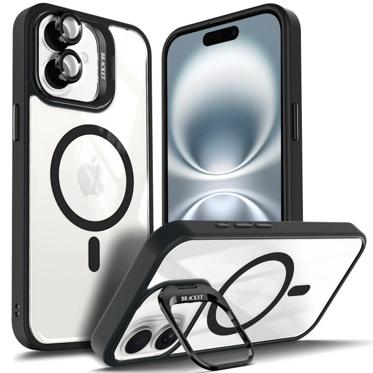 YZB Designed for iPhone 16 Plus Case, Black | Magnetic Compatible with MagSafe | Built-in Stand & Camera Lens Protector | Anti-Yellowing & Scratch-Re