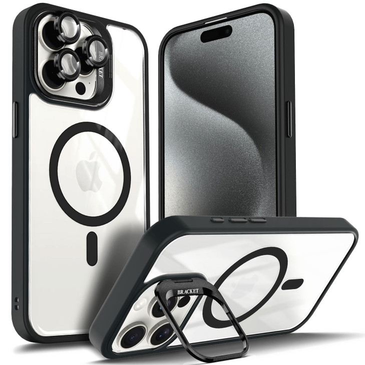 YZB Designed for iPhone 16 Pro Case, Black | Magnetic Compatible with MagSafe | Built-in Stand & Camera Lens Protector | Anti-Yellowing & Scratch-Res