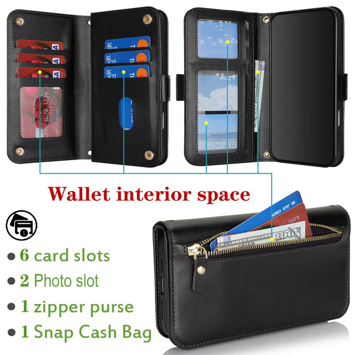 Jaorty for iPhone 16 Pro Phone Case with Card Holder for Women Men,Phone Case Wallet for iPhone 16 Pro with Wrist Strap,PU Leather Zipper Pocket Cred