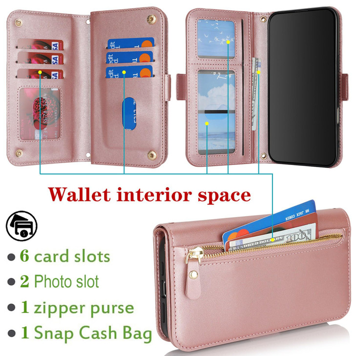 Jaorty for iPhone 16 Pro Phone Case with Card Holder for Women Men,Phone Case Wallet for iPhone 16 Pro with Wrist Strap,PU Leather Zipper Pocket Cred