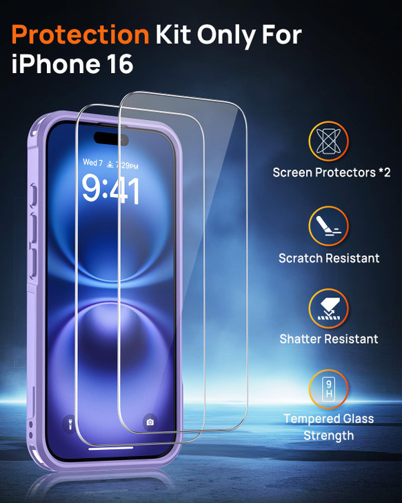 Lanhiem Magnetic for iPhone 16 Case, [2 Pack Tempered Glass Screen Protector][Compatible with MagSafe][10 FT Military Grade Shockproof] Heavy Duty To