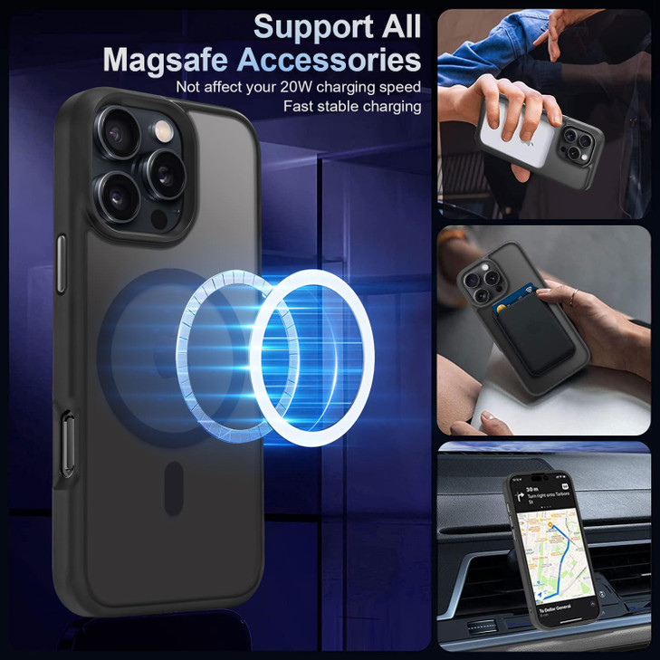 MOCCA Strong Magnetic for iPhone 16 Pro Max Phone Case, [Compatible with Magsafe][16FT Mil-Grade Drop Protection] Slim Thin Translucent Matte Protect