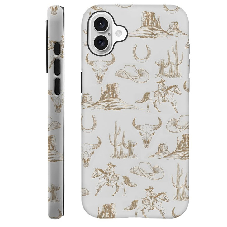 Compatible with iPhone 16 Plus,Anti-Scratch Frosted Case Cover,Brown Western Wild West Cowboy French