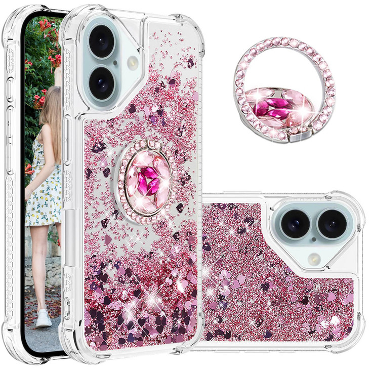 Ephoou Liquid Quicksand Case for iPhone 16 Plus 6.7" with Diamond Kickstand, Soft TPU Luxury Fun Glitter Sparkle Flowing Clear Bling Cover Case for A