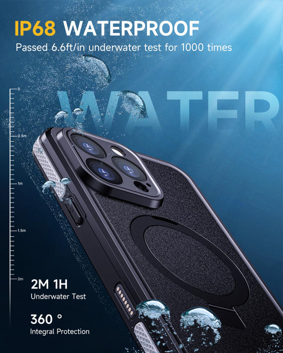 Lanhiem Magnetic for iPhone 16 Pro Max Waterproof Case, Dustproof Case Built-in Screen Protector, [Fit for MagSafe] [Invisible Stand] Shockproof Heav