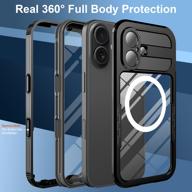 for iPhone 16 Plus Waterproof Case, with Built-in Screen Protector Dustproof Shockproof [Compatible with MagSafe] Full Body Underwater Protective Pho