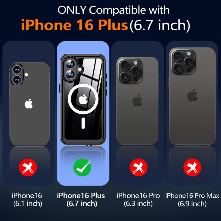 xiwxi for iPhone 16 Plus Case Waterproof,[IP68 Underwater][Built-in Screen Protector & Camera Protector][15FT Military Dropproof][Dustproof] Full Bod