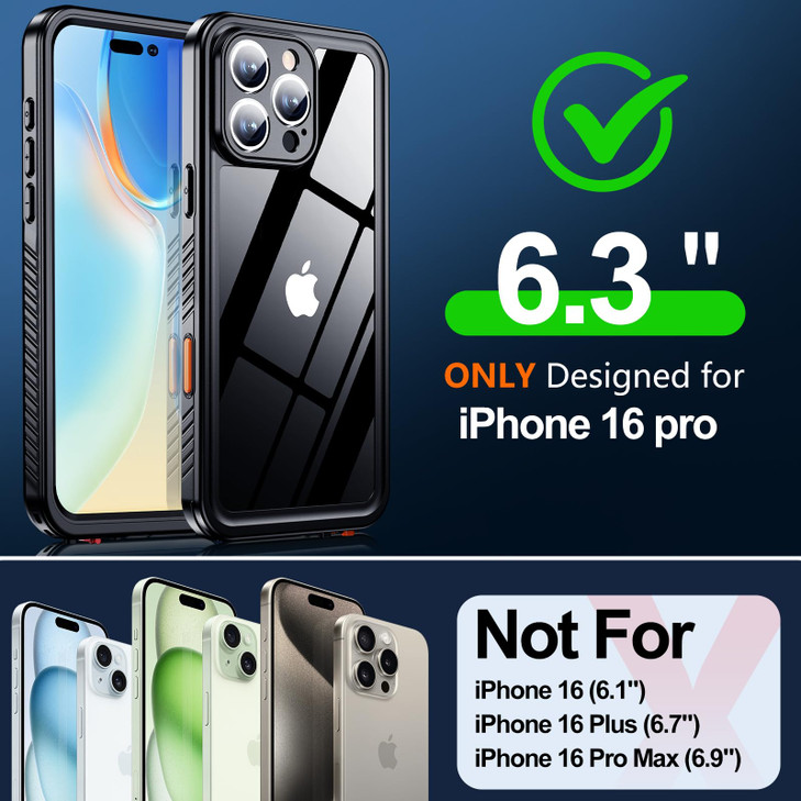 MOZOTER for iPhone 16 Pro Case Waterproof,[IPX8 Underwater Case][Full Body Shockproof & Military Dropproof] Clear Sound Quality Built-in Screen Prote