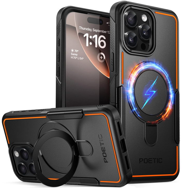 Poetic Neon Case Compatible with iPhone 16 Pro Max, [Magnetic Ring Stand] Dual Layer Slim Shockproof Protective Cover, Black