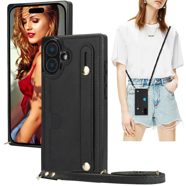 Ysnzaq Crossbody Wallet Case for Apple iPhone 16 Plus (Not 16), Adjustable Long Lanyard with Card Slot Holder Phone Cover for Apple iPhone 16 Plus WD