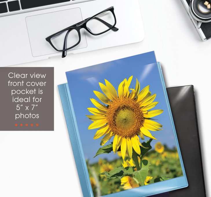 Mini Presentation Book, 5.5" x 8.5" (Half Page), 24 Pockets/48 Pages, 4 Pack, Small Poly Booklets with Clear Sleeves, 2 Black + 2 Blue with Clear Vie