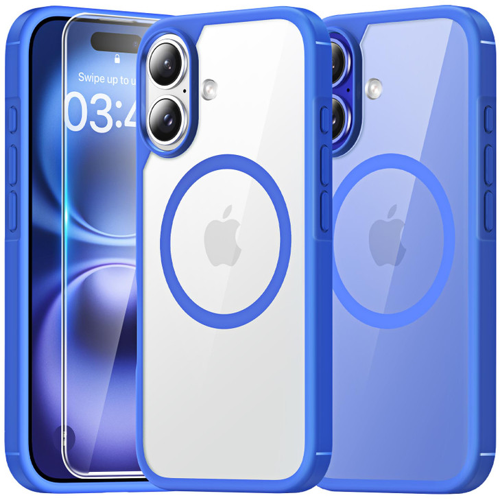TAURI 3 in 1 for iPhone 16 Case Blue, Compatible with MagSafe [Military-Grade Protection] with 2X Screen Protector, Anti-Yellowing, Slim Shockproof M