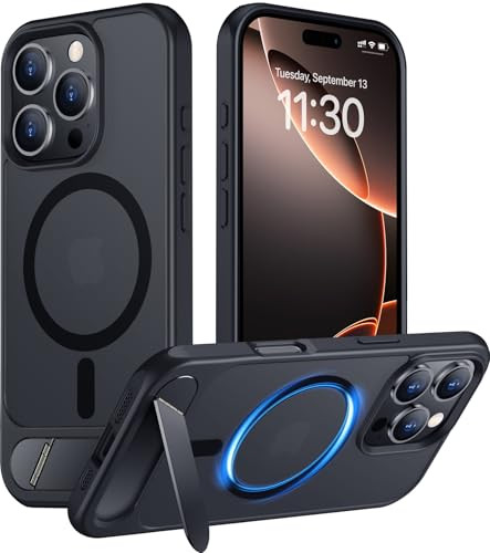 Temdan Magnetic Compatible with iPhone 16 Pro Max Case, [Built-in Invisible Kickstand][Compatible with MagSafe] [Military Grade Shockproof] Slim Tran