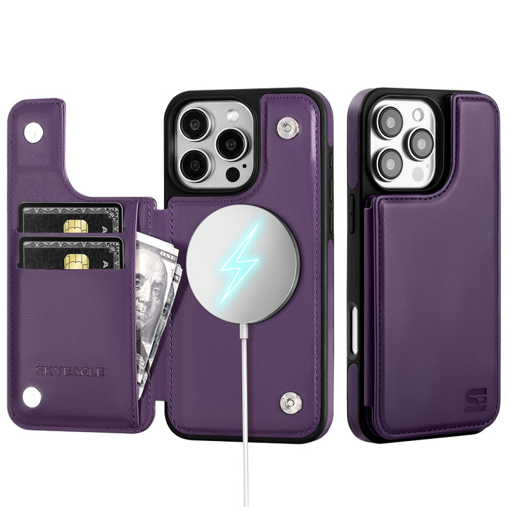 SkyEagle Compatible with Magsafe for iPhone 16 Pro Wallet Case with Card Holder,Women Men Phone Case PU Leather Kickstand Flip Protective Shockproof