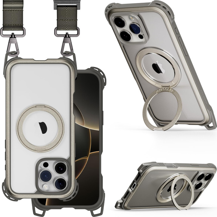 MAGEASY Designed for iPhone 16 Pro Max Case with 360° Stand - 25ft Ultimate Drop Protection Compatible with MagSafe, Shockproof Case with Crossbody U