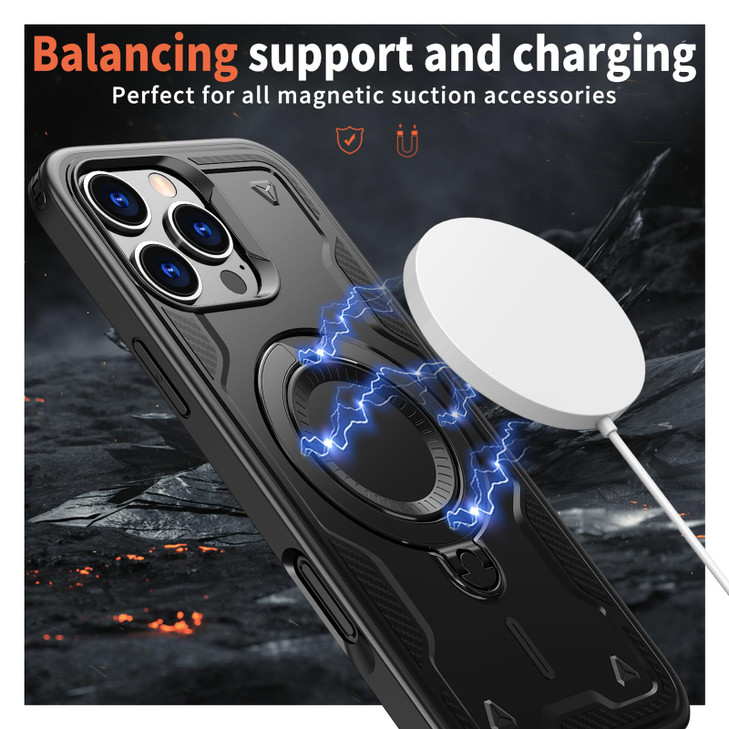 Annymall 360°Rotatable Magnetic Ring for iPhone 16 Pro Max Case, Fit for MagSafe with Stand & Ring Holder, Shockproof Heavy Duty Phone Cover for Appl