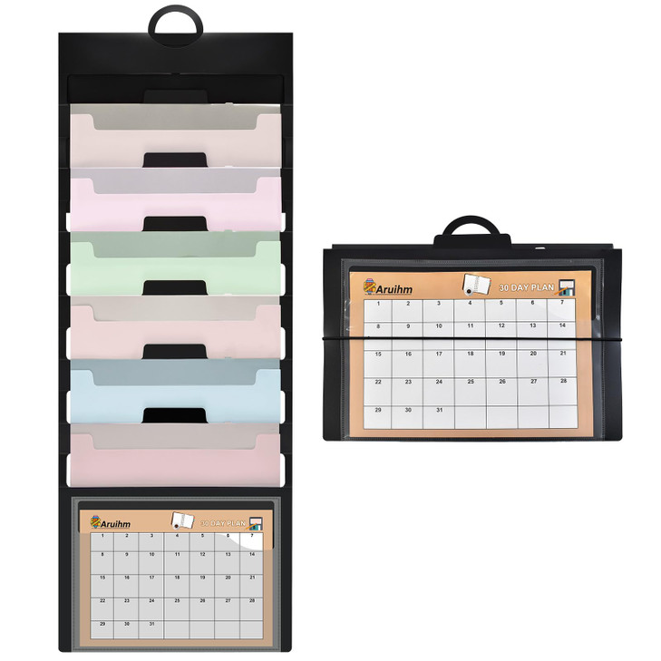 Aruihm Wall File Organizer 6 Pocket, Hanging Wall File Organiser for Classrooms and Offices, 6 Removable File Folders Classrom Organization and Stora