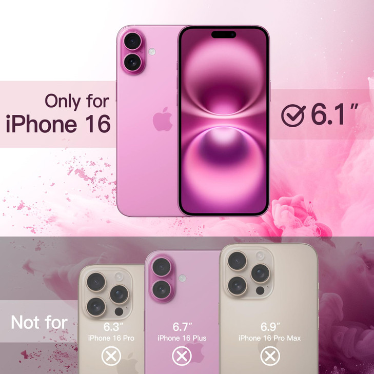 JETech Case for iPhone 16 6.1-Inch, Shockproof Phone Bumper Cover, Solid Color Matte TPU Frame, Anti-Scratch Clear Back (Pink)