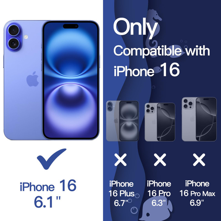 JETech Wavy Case for iPhone 16 6.1-Inch, Cute Wave Frame Curly Shape Shockproof Phone Cover for Women and Girls, Clear Hard PC Back (Ultramarine)