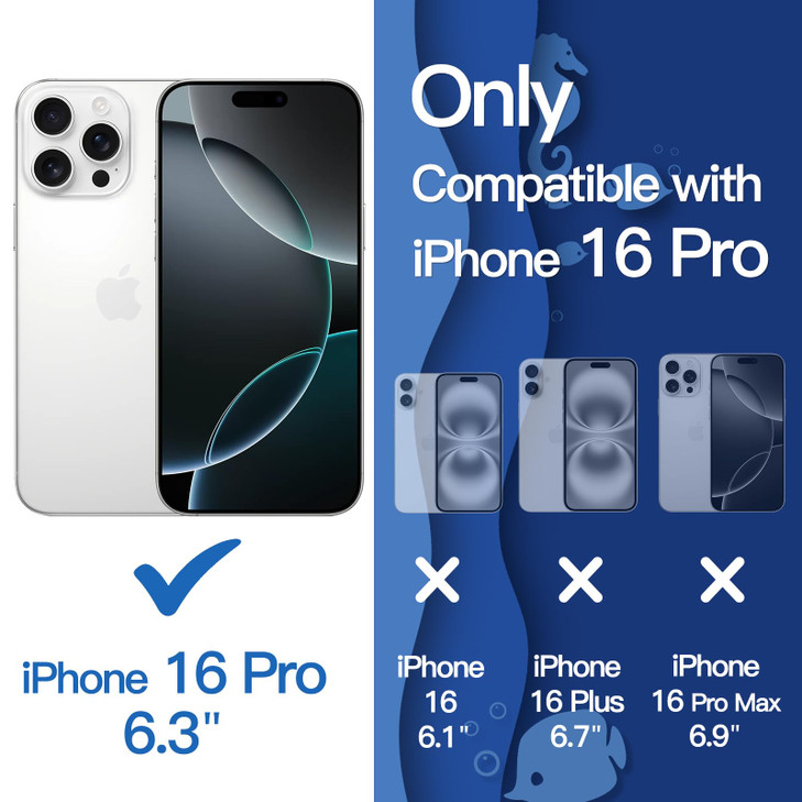 JETech Wavy Case for iPhone 16 Pro 6.3-Inch, Cute Wave Frame Curly Shape Shockproof Phone Cover for Women and Girls, Clear Hard PC Back (White Titani