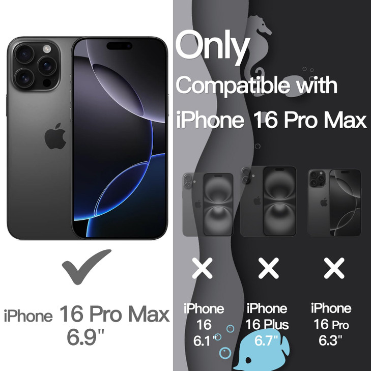 JETech Wavy Case for iPhone 16 Pro Max 6.9-Inch, Cute Wave Frame Curly Shape Shockproof Phone Cover for Women and Girls, Clear Hard PC Back (Black Ti