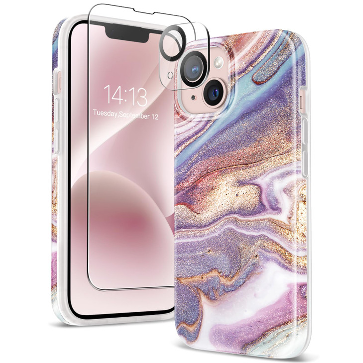 GVIEWIN Marble for iPhone 16 Case, with Screen Protector & Camera Lens Protector, [10FT Military Grade Drop Protection] Slim TPU Phone Case Cover Wom