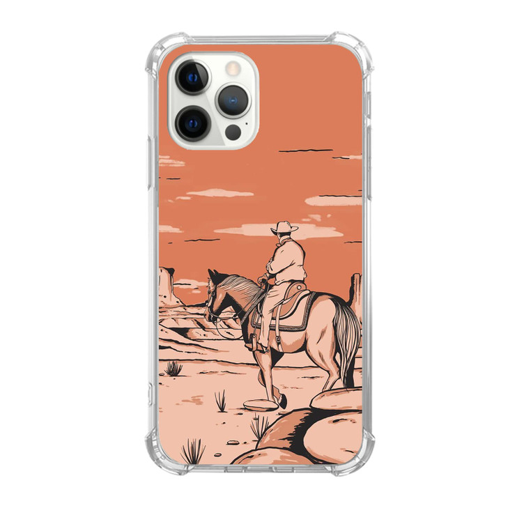 Rewput Vintage Cowboy Art Design Case for iPhone 16 Pro, Trendy Abstract Wild West Landscape TPU Bumper Cover
