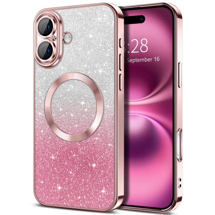 Hython for iPhone 16 Plus Case Clear Magnetic Glitter Phone Cases [Compatible with MagSafe] Full Camera Lens Protector Slim Gradient Sparkle Luxury P