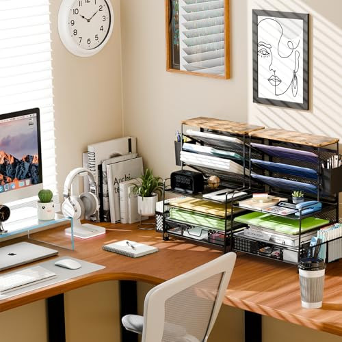 Ekisemio 8 Tier Desk File Organizer, Metal Mesh Letter Tray Paper Organizer, Large Capacity Desktop Organizers, Desk Accessories File Holder Storage