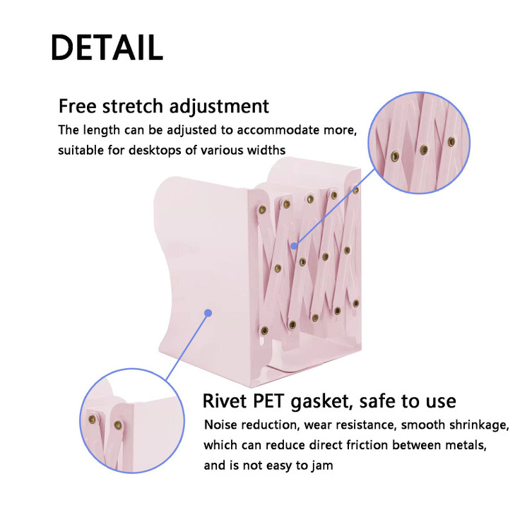 Zyners Adjustable Metal Bookends Heavy Duty for Shelves, 2 Dividers, Anti-Slip Design Expandable Book Ends for Desk, Office(Morandi Pink, 19 inches M