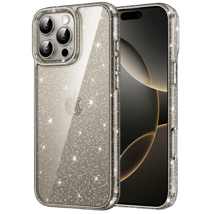 JETech Glitter Case for iPhone 16 Pro Max 6.9-Inch, Bling Sparkle Shockproof Phone Bumper Cover, Cute Sparkly for Women and Girls (Natural Titanium)