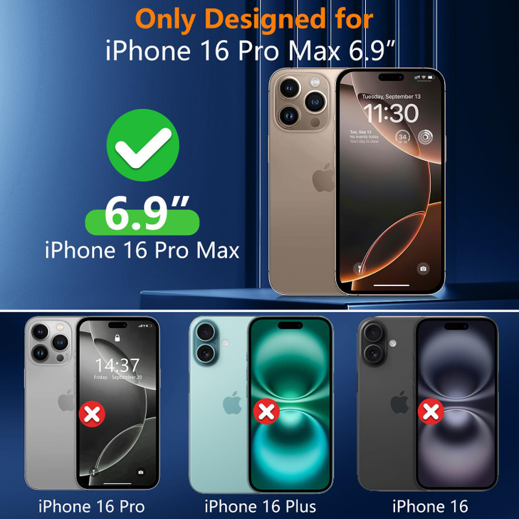 SPIDERCASE Magnetic for iPhone 16 Pro Max Case, with 2Pcs [Tempered Glass Screen Protector] [ Military Grade Drop Protection] Invisible Kickstand Sli