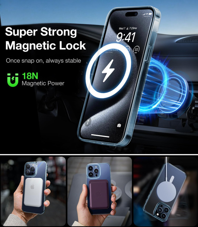 TORRAS Magnetic Shockproof for iPhone 15 Pro Case, [Military-Grade Drop Tested] [Compatible with MagSafe] Translucent Slim Protective Anti-Scratch An