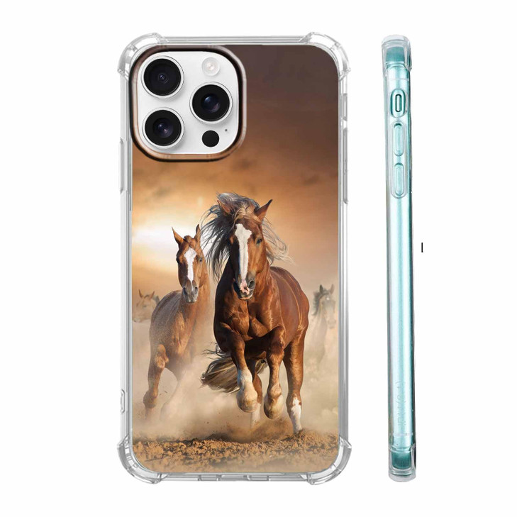 Tobelint Case for iPhone 16 Pro Max with Horse Design,Brown Running Animals Pattern for Men Women,Clear Slim Soft TPU Bumper Case,6.9(Horse,16pm)