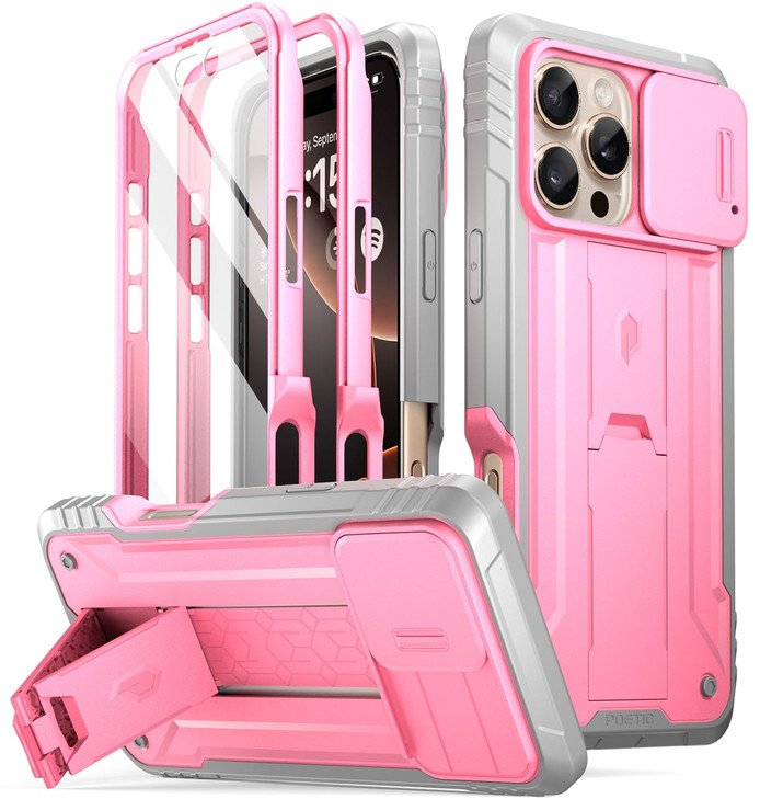 Poetic Revolution Case for iPhone 16 Pro 6.3 inch, [Slide Camera Cover], Full-Body Military Grade Rugged Shockproof Cover with Kickstand and Built-in