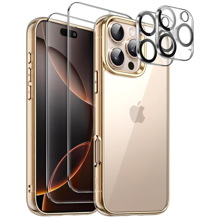 JETech 5 in 1 Case for iPhone 16 Pro 6.3-Inch with 2 Pack Each Tempered Glass Screen Protectors and Camera Lens Protectors, Non-Yellowing Shockproof