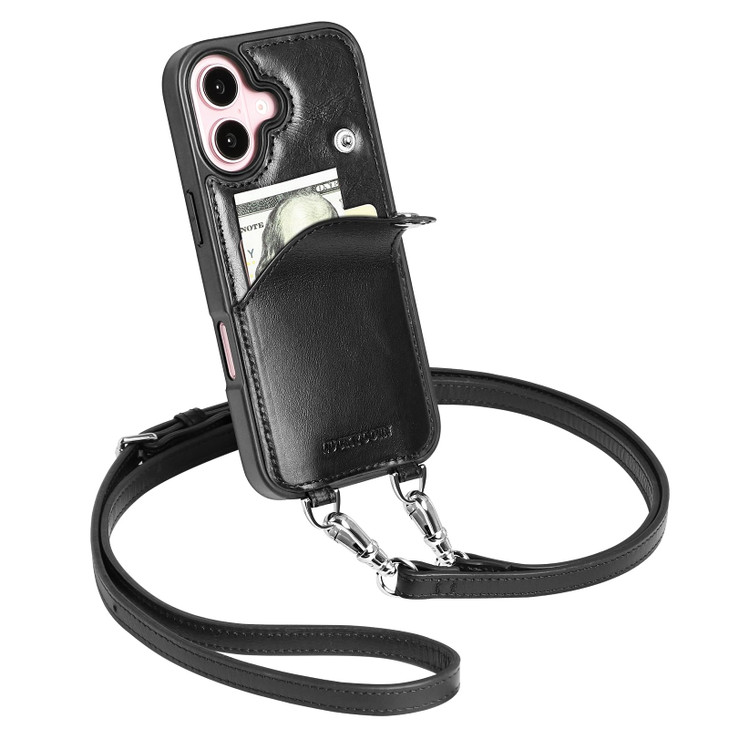 LUCKYCOIN for iPhone 16 Crossbody Wallet Purse Phone Case, Genuine Leather Phone Case for Women,for iPhone Purses with Expandable Card Holder & Adjus