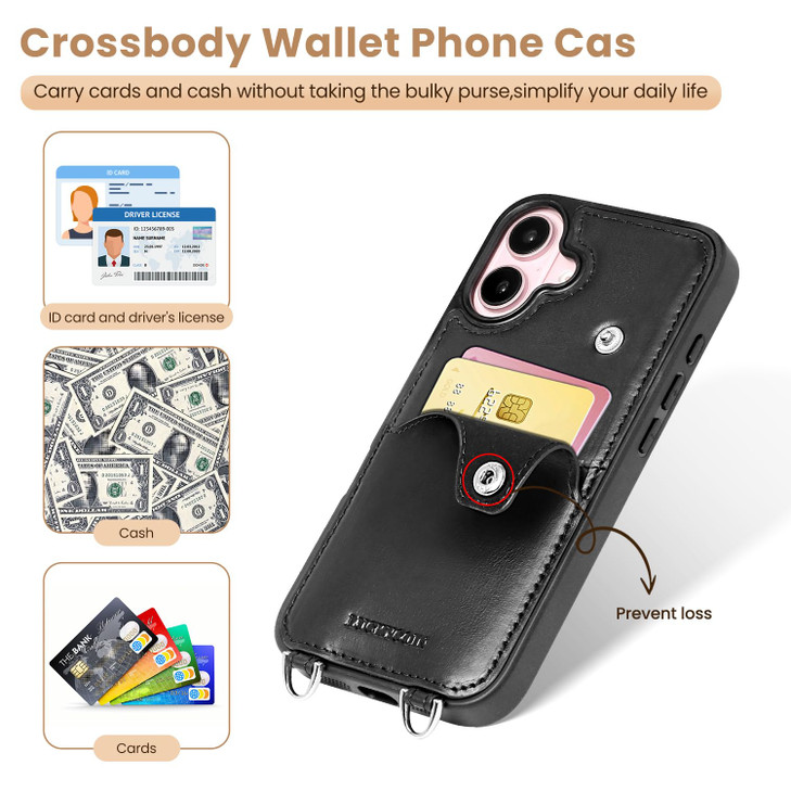 LUCKYCOIN for iPhone 16 Crossbody Wallet Purse Phone Case, Genuine Leather Phone Case for Women,for iPhone Purses with Expandable Card Holder & Adjus