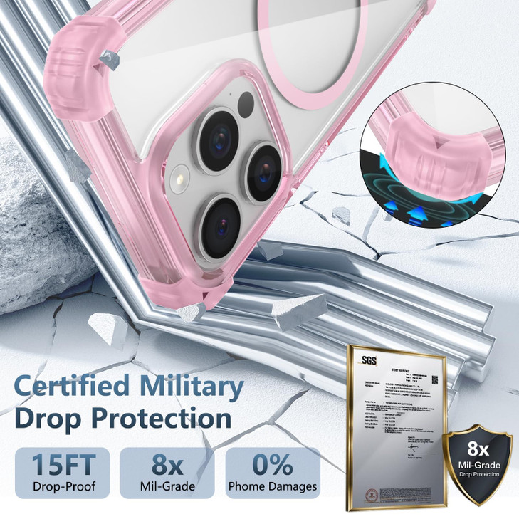 YOUULAR Four-Corner Anti-Fall Transparent Magnetic Phone Case for iPhone 16 Pro Max, [Support Wireless Charging] Slim Shockproof Protective Phone Cov