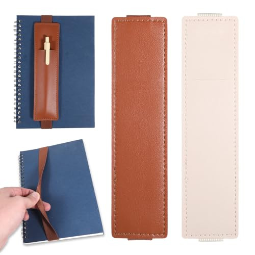 Lnngub 2 Pcs Elastic Pen Holder for Notebook,Adjustable Straps Leather Pen Sleeve Pouch for Notebook,Journal,Planners,Binders,Books School Office Sup