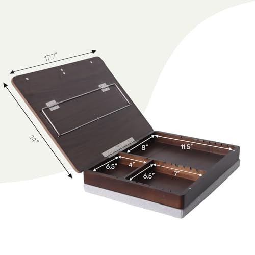 SIGOMAY Acacia Wood Easel Lap Desk for Adults, Foldable, Fits up to 17.3 Inch Laptop with Storage and Cushion, Height Adjustable Laptop Pad for Writi