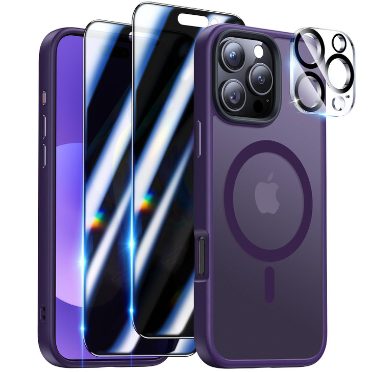 Meifigno Magnetic Case for iPhone 16 Pro 6.3, [with 2X Privacy Screen Protectors & 1X Lens Protector] [Compatible with MagSafe], Shockproof Case fo