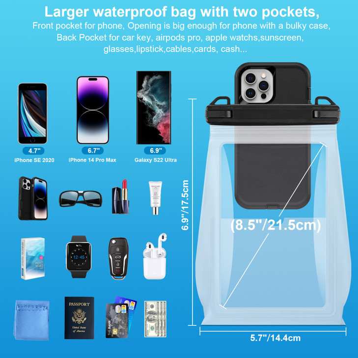Large Waterproof Phone Pouch Floating, Waterproof Phone Case for iPhone 15 14 Pro Max 13 12 Plus 11 XS XR X Samsung up to 8.5'', IPX8 Water Proof Cel