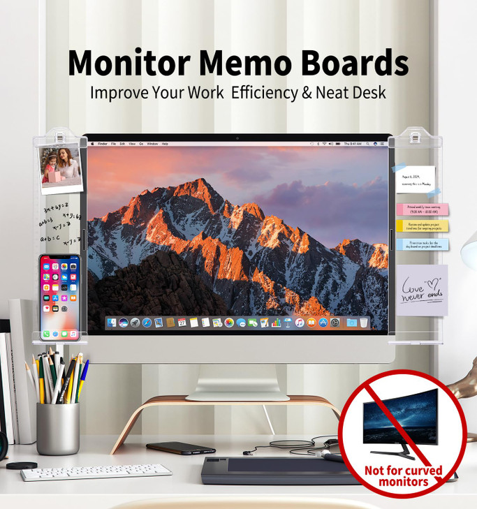 Office Desk Accessories, Acrylic Monitor Memo Boards for Computers, 2PCS (Left & Right) Multifunction Sticky Note Holder for Computer Screen, Home Of