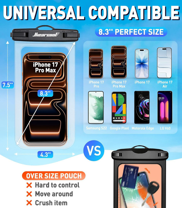 Hiearcool Waterproof Phone Pouch, Waterproof Phone Case with Crossbody Lanyard Compatible for iPhone 17 16 15 14 13 Pro Max Up to 8.3", Cellphone Dry